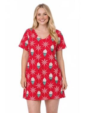 Secret Treasures Red Holiday Print Nightshirt Size S/M New